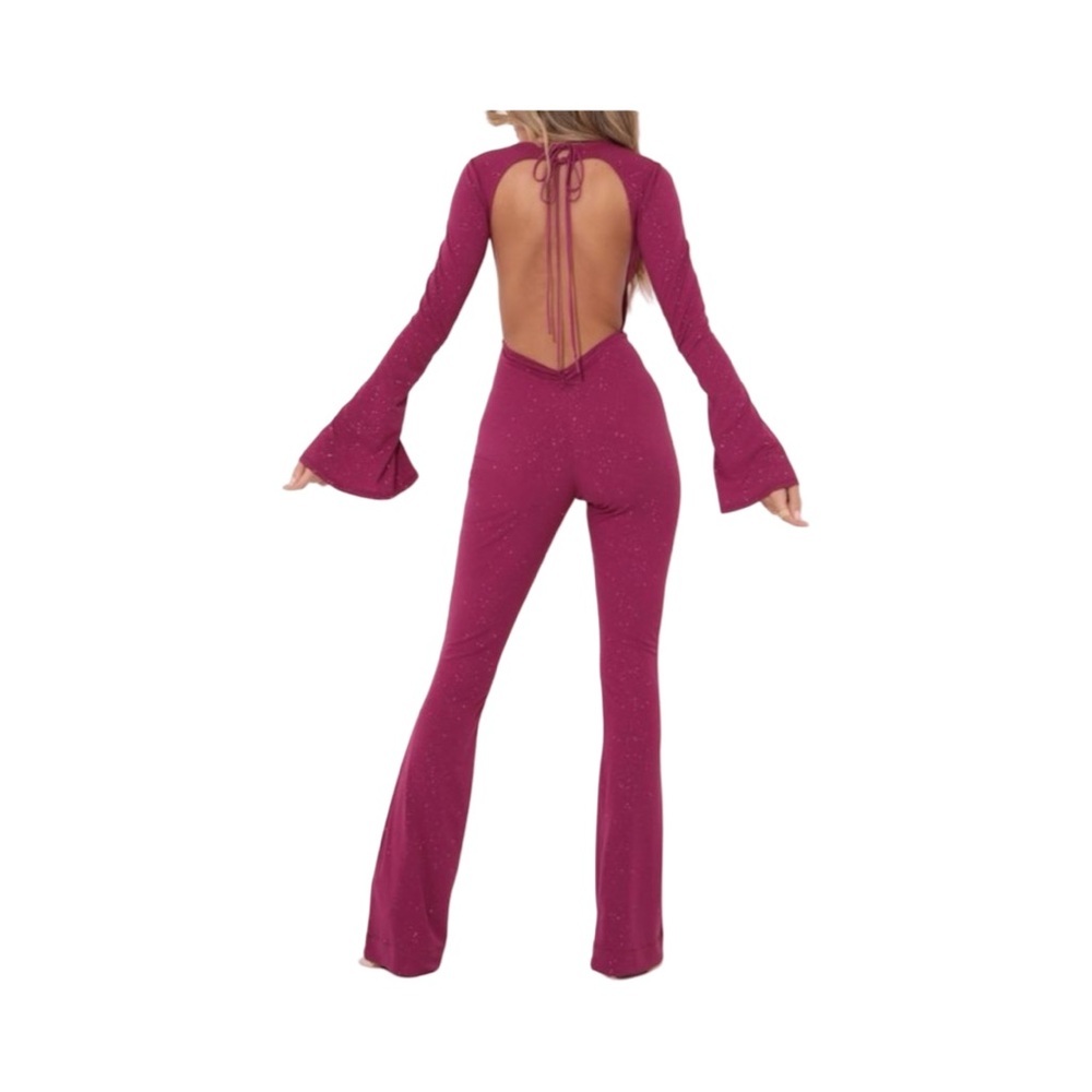 For Tall women Magenta Jumpsuit with Open Back. Size large no lining - Picture 2 of 15